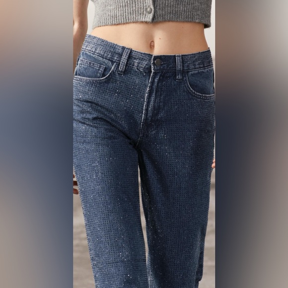 Zara Women High Waist Bootcut Rhinestone Embellished Jeans 2024 - Picture 5 of 15